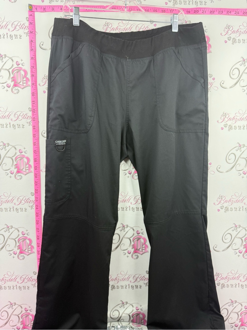 Cherokee scrubs Black Women's Elastic-Waist Track Pants with Utility Pockets